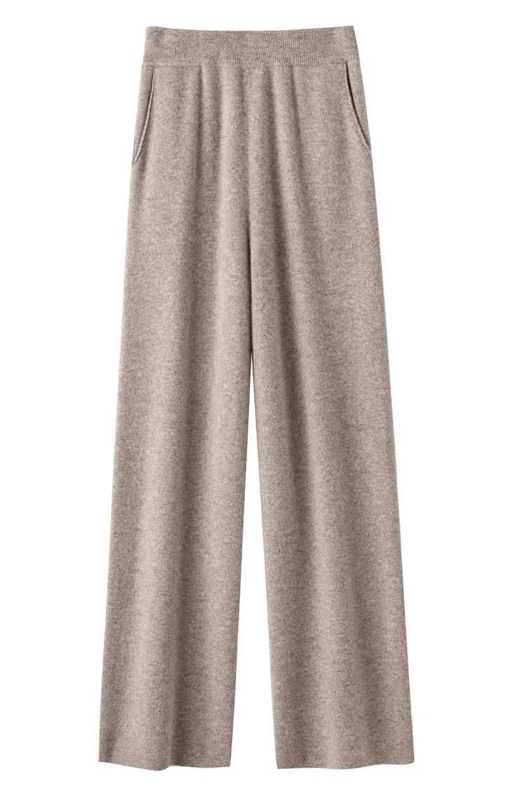 Elegant Women’s High Waist Wide-Leg Pants – Baggy Straight Knitted Trousers with Pockets