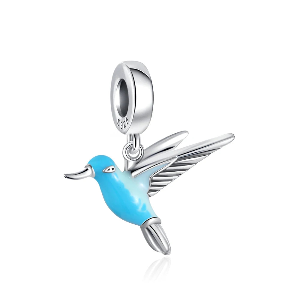 925 Sterling Silver Hummingbird & Swallow Pendant Charm | Fits Original European Bracelet DIY Women Jewelry