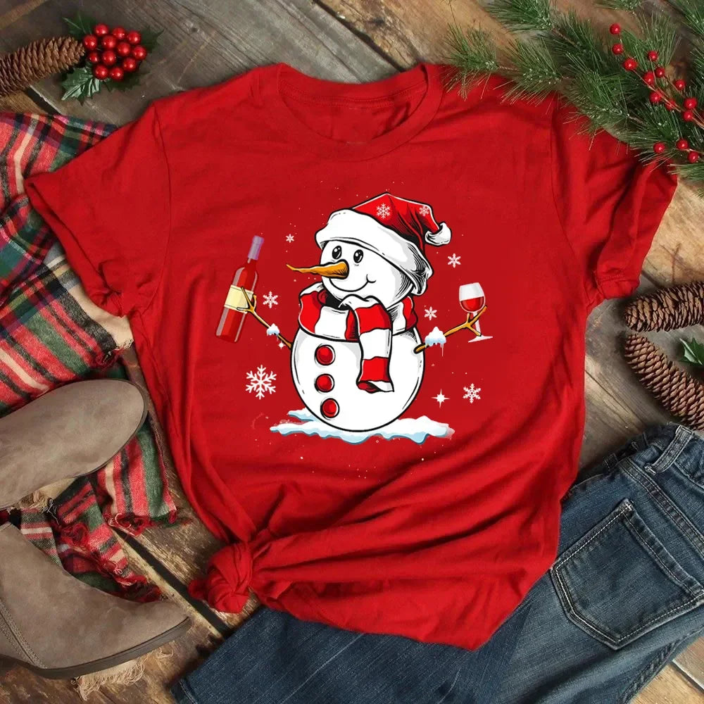 Women’s Christmas Wine Glass T-Shirt | Funny Holiday Black Tee Xmas Gift Top 2025
