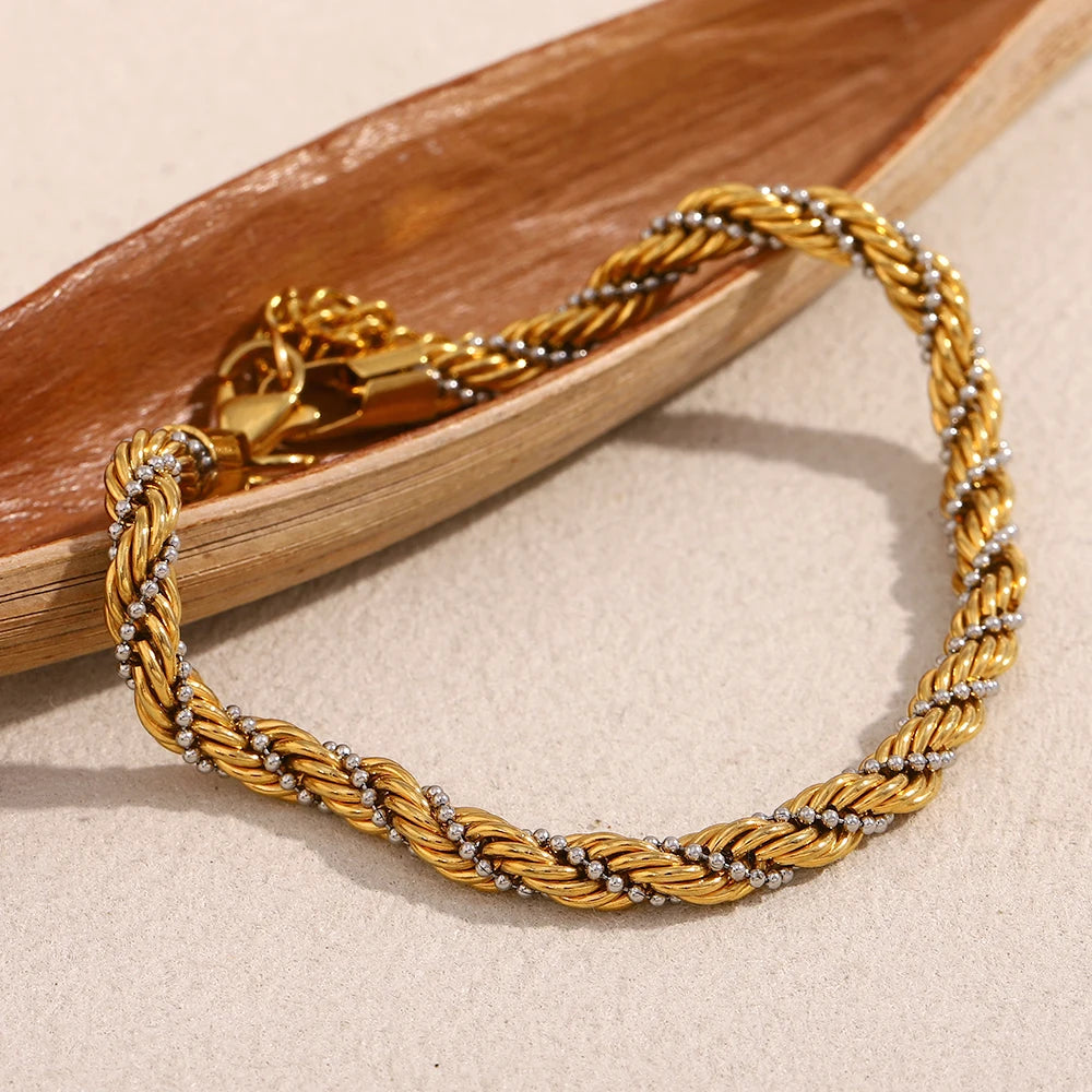 E.B.belle Mixed Color Twisted Clip Bead Bracelet | PVD Plated Stainless Steel Women’s Anklet Chain Jewelry Accessory