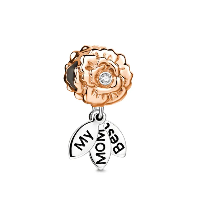 925 Sterling Silver Rose Gold Rabbit & Eiffel Tower Charm | Fit Original European Bracelet DIY Jewelry