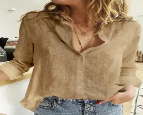 Vintage Cotton Linen Blouse – Long Sleeve Casual Shirt for Women Spring Autumn Top 🌿✨
