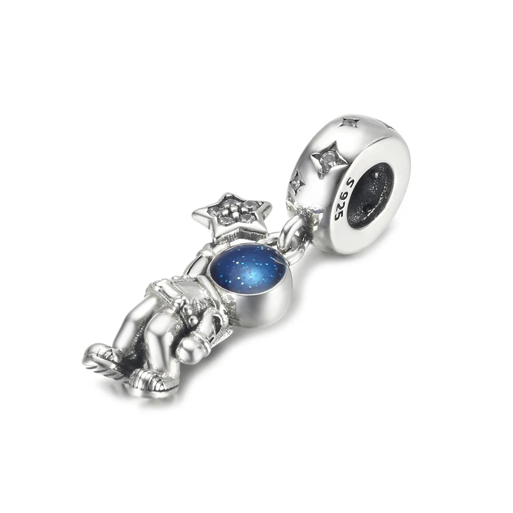 925 Sterling Silver Blue Planet & Dolphin Galaxy Dangle Charm | Women’s Bracelet DIY Jewelry