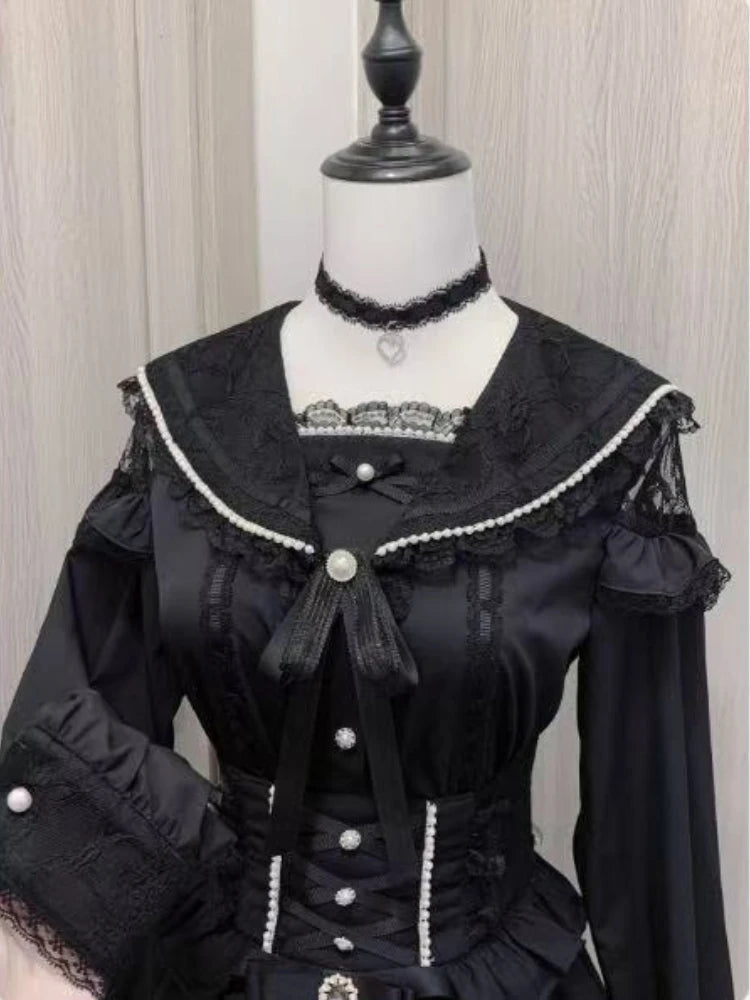 2025 Japanese Kawaii Lolita Lace Blouse | Harajuku Sweet JK Bow Top | Autumn Lightweight Patchwork Shirt for Women