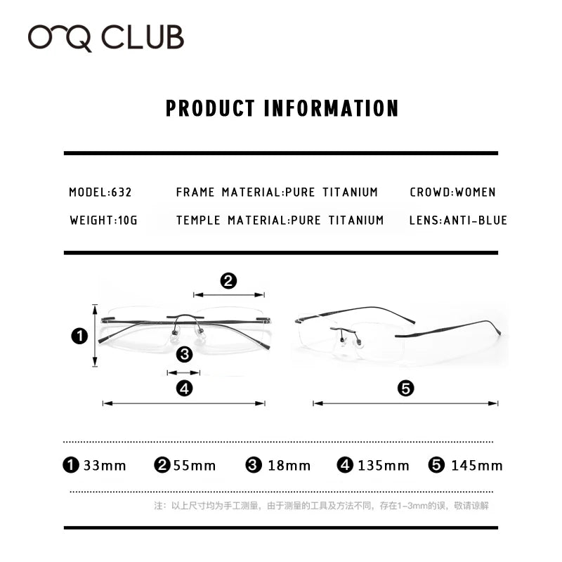O-Q CLUB Ultra-Light Titanium Rimless Reading Glasses – Men’s Fashion Prescription Eyewear