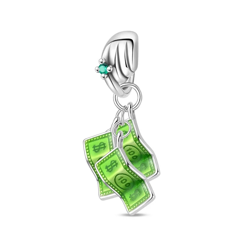 925 Sterling Silver Dollar Money Bag Charms | Wealth Freedom Rich Pendant Beads Fit Original Bracelet DIY Jewelry