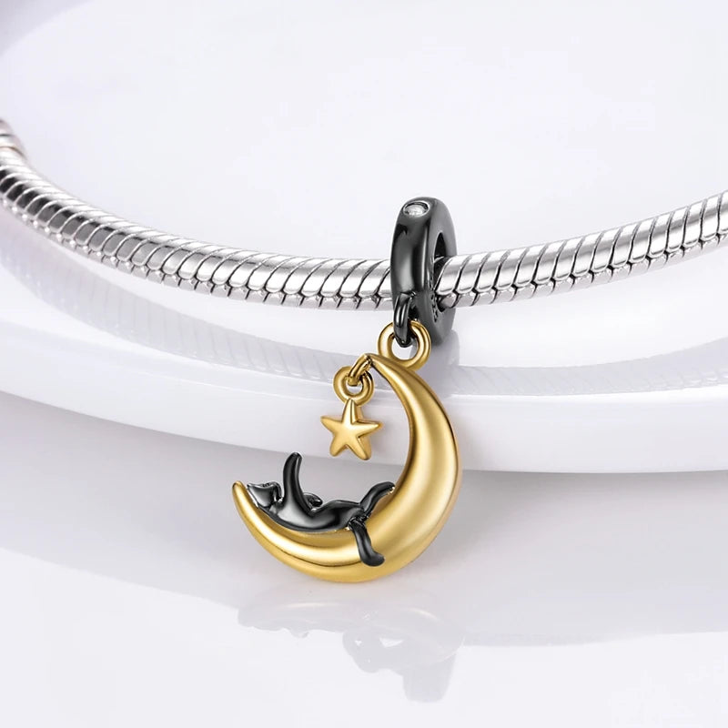 925 Sterling Silver Gold Charms Beads | Leopard, Butterfly, Firefly & Bee Dangle Fit Original Bracelet Women DIY Jewelry Gift