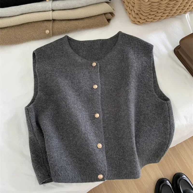 2025 Women’s Preppy Knitted Sweater Vest | Chic Vintage Elegant Waistcoat for Autumn & Winter