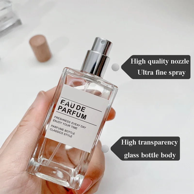 30ml / 50ml Refillable Perfume Bottle – Empty Glass Flat Square Spray Container | Portable Travel Cosmetic Bottle with Wooden Lid