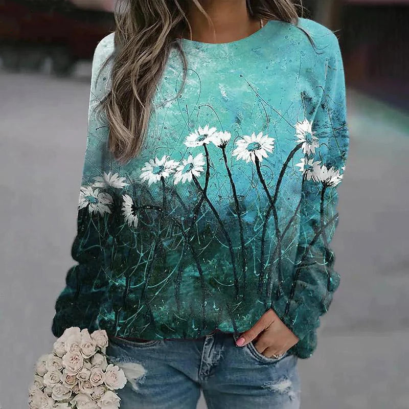 Autumn Women’s Floral 3D Print Hoodie – Streetwear Long Sleeve Pullover Y2K Fashion Top