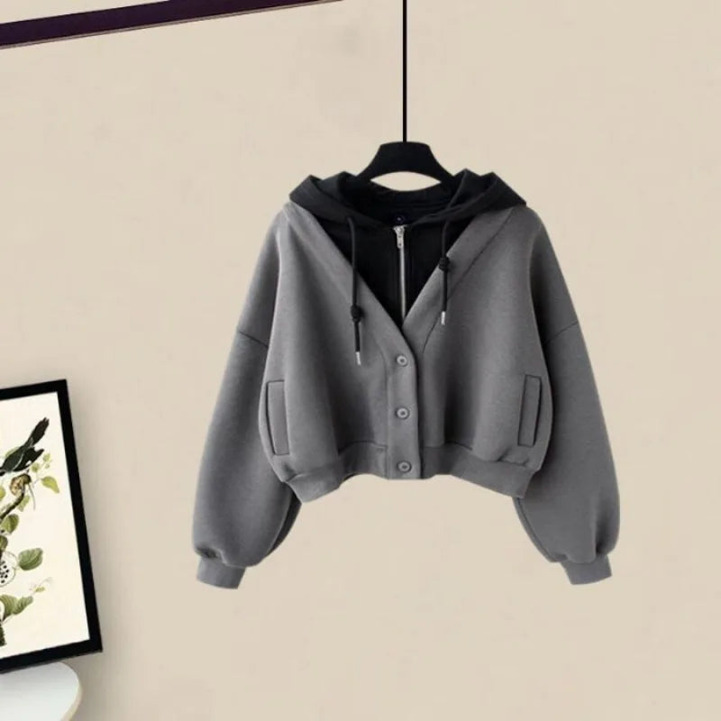 2025 Girls’ Autumn Winter Casual Tracksuit – Korean Style Hooded Sweatshirt & Loose Cargo Pants 👧❄️