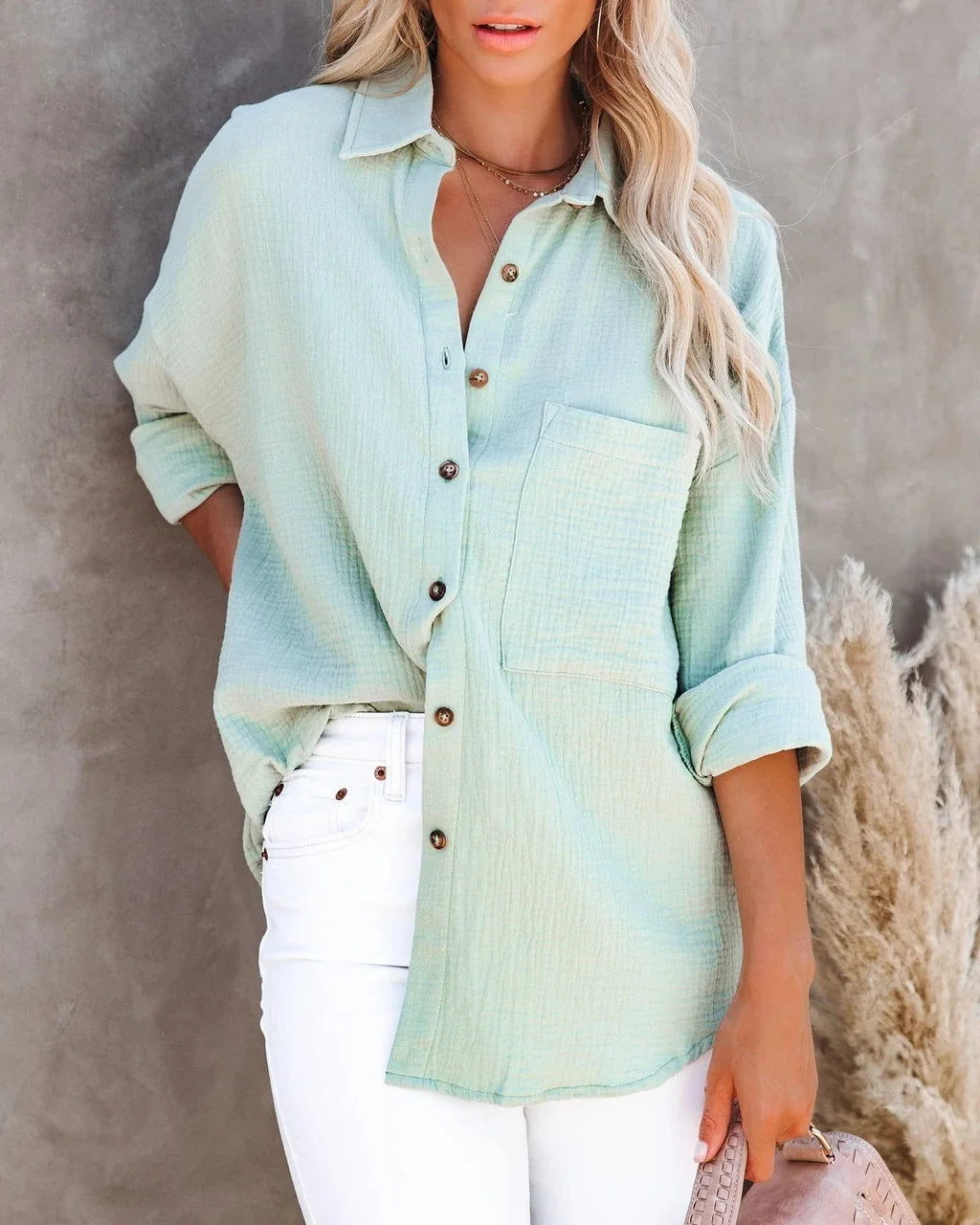 Women’s Long Sleeve Collared Button-Down Work Shirt – Casual Office Blouse 👚✨