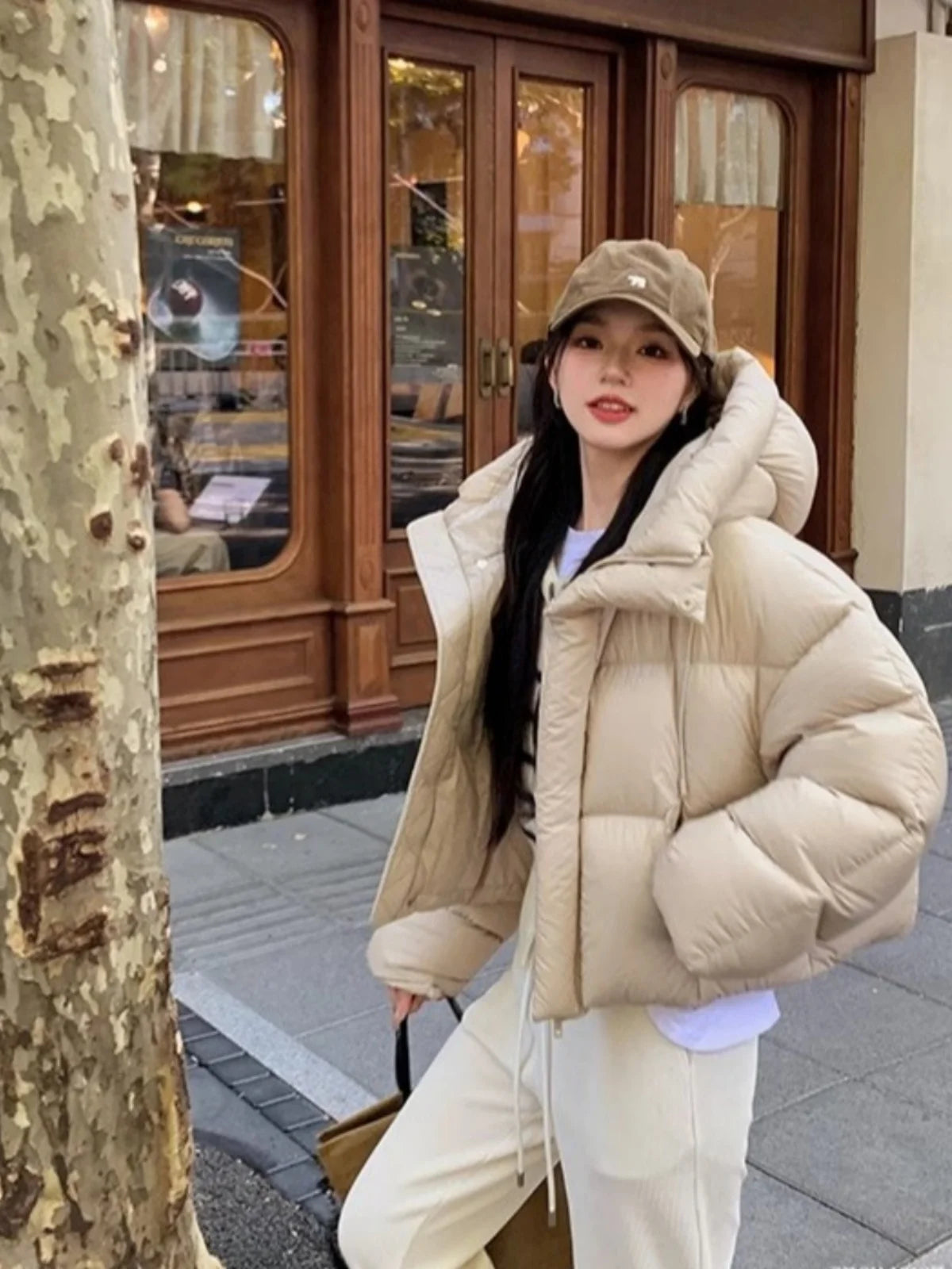 Trendy American Style Women’s Cotton Jacket Coat with Hood – Winter Small Size Bread Style Outerwear