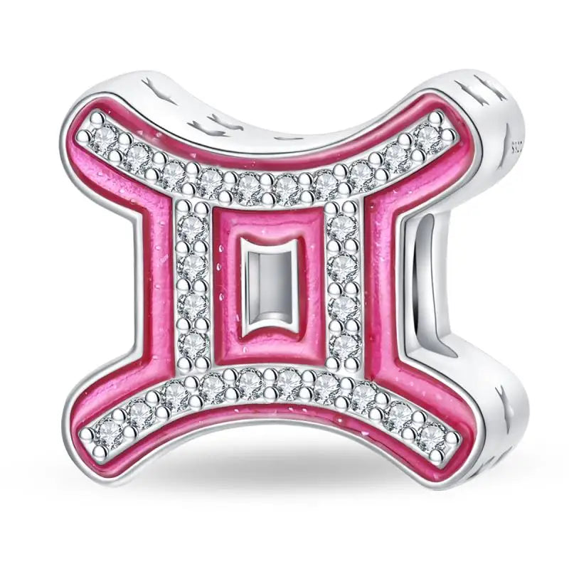 925 Sterling Silver Pink Zircon 12 Zodiac Signs Charms | Fit Original Pandora Bracelets DIY Jewelry Gift for Women
