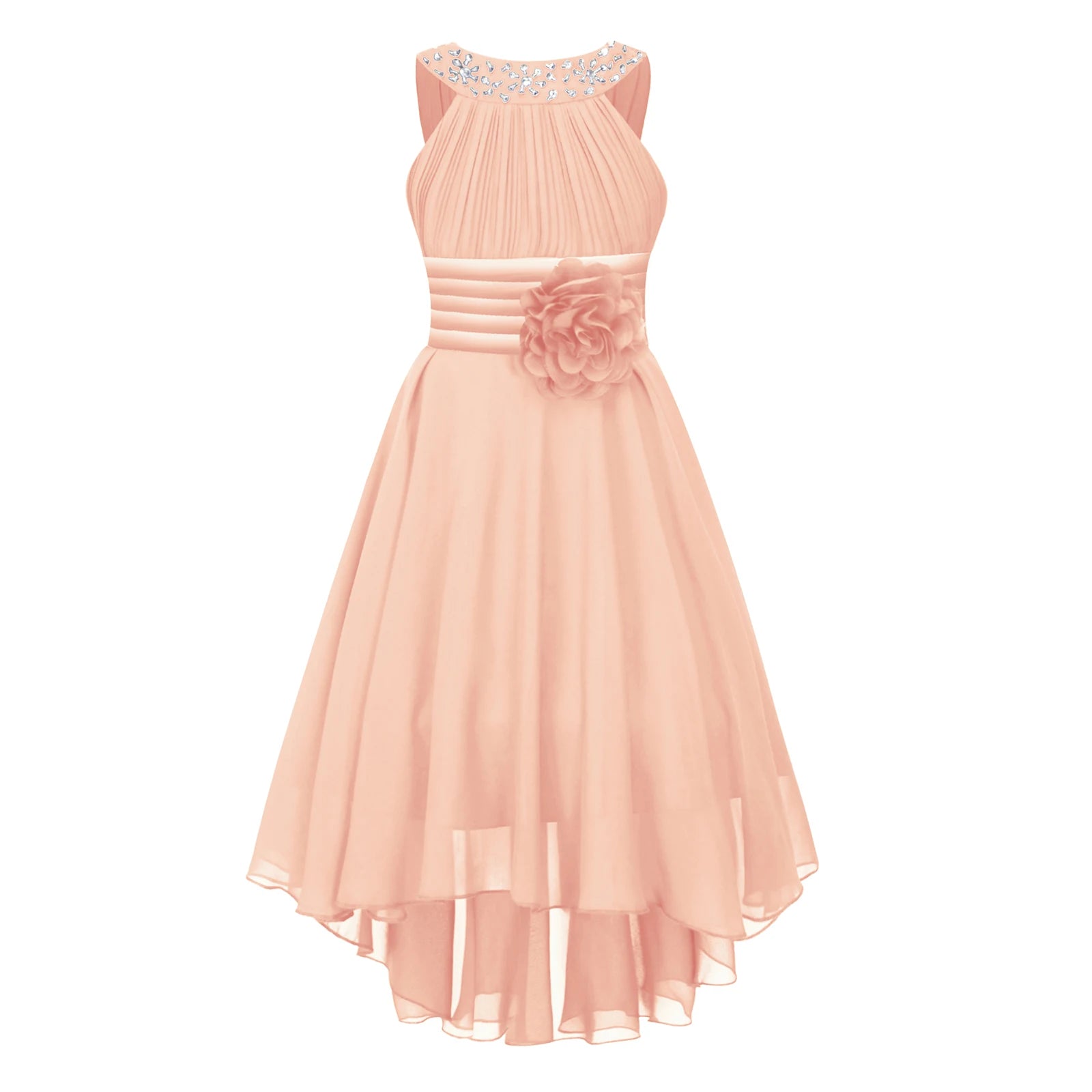 iEFiEL Summer Flower Girl Dress | High-Low Chiffon Princess Dress | Kids Wedding & Party Formal Occasion Gown