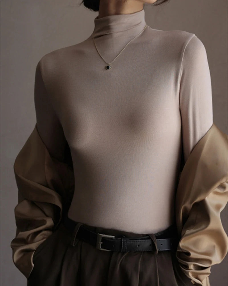 Women’s Solid Half-High Collar Sweater | Autumn Winter Long Sleeve Pullover | Casual Slim Bottoming Top