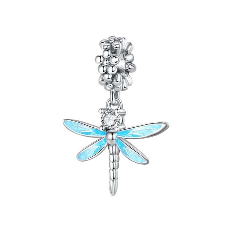 925 Sterling Silver Blue Series Charm | Dragonfly, Butterfly, Bird & Pansy Flower Pendant for 4MM Bracelet