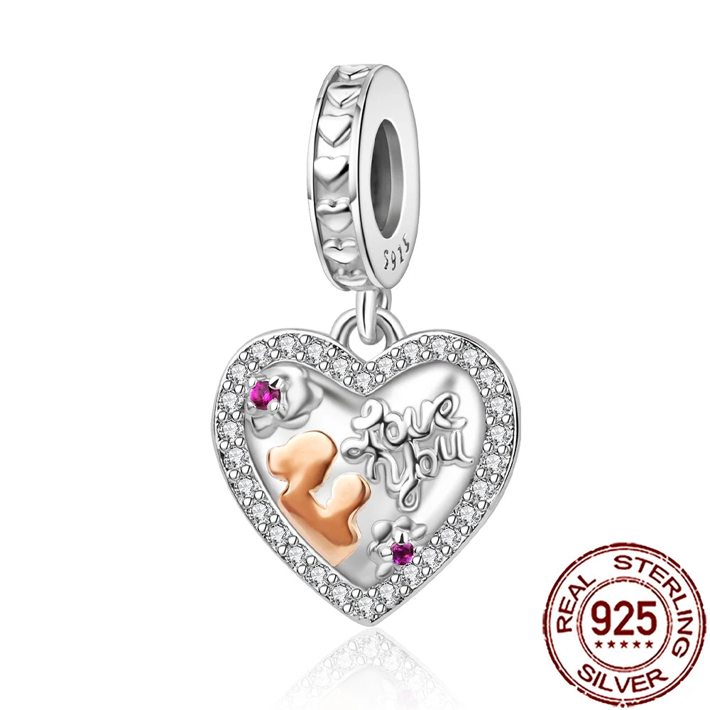 2025 New 925 Sterling Silver Family Love Heart Charm Beads | Sister, Daughter & Mother Pendant for Bracelets & DIY Jewelry