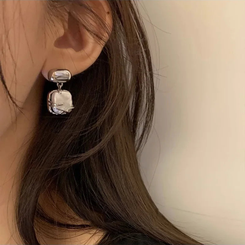 VENTFILLE 925 Sterling Silver Asymmetric Lava Earrings – Women’s Hip Hop Luxury Jewelry