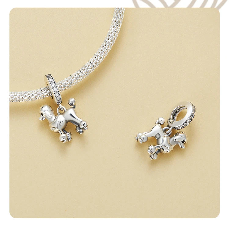 BISAER 925 Sterling Silver Dog Charm | Cute Dachshund Pet Bead Pendant for Women’s DIY Bracelet Jewelry