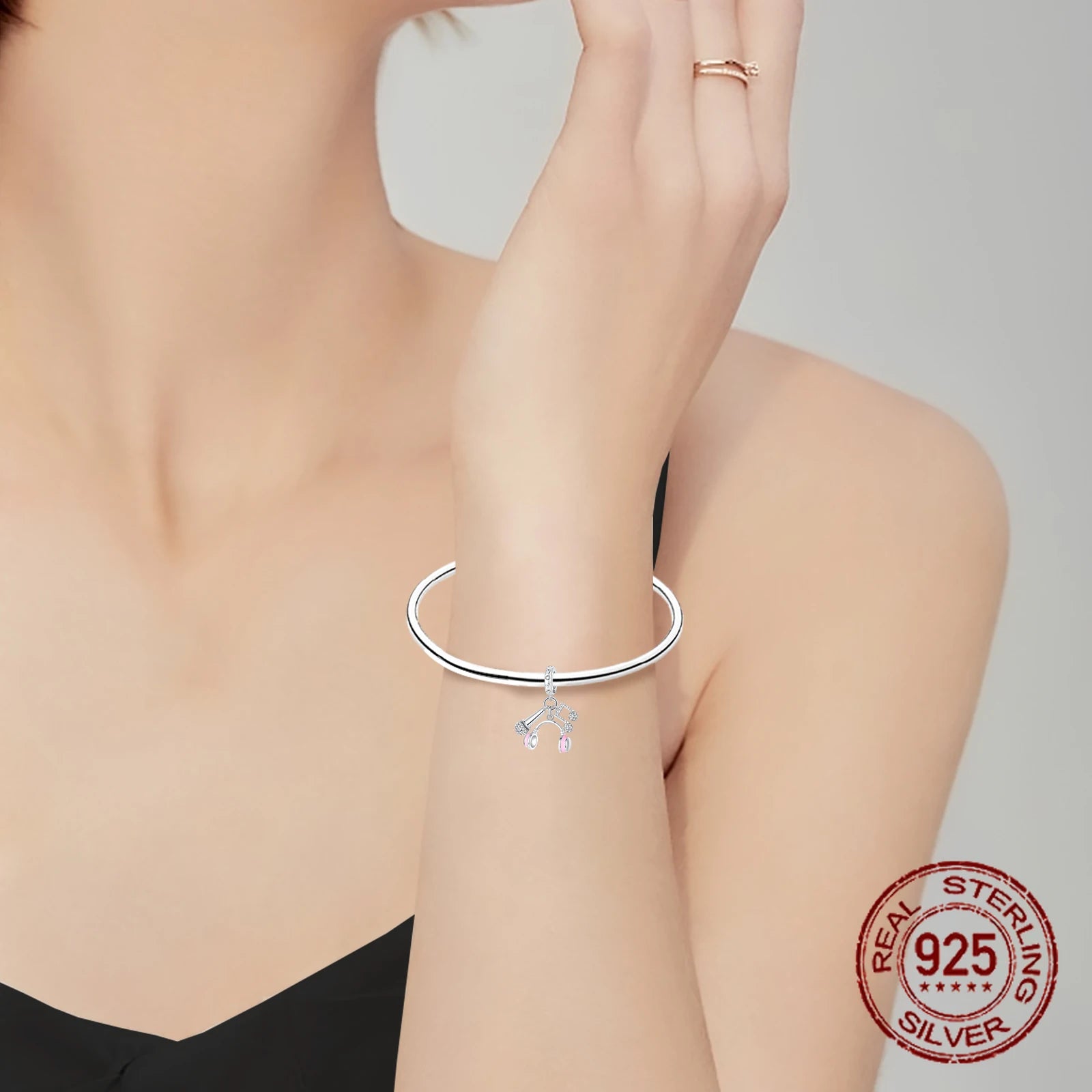 925 Sterling Silver Pink Earphones & Microphone Music Note Pendant Charm – Women’s DIY Bracelet Jewelry Gift