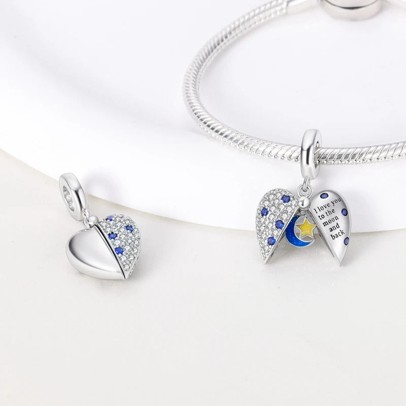 Blue 925 Sterling Silver Rotating Evil Eye Palm Moon Starry Sky Charms | Fit Original Bracelet Pendant Women Jewelry