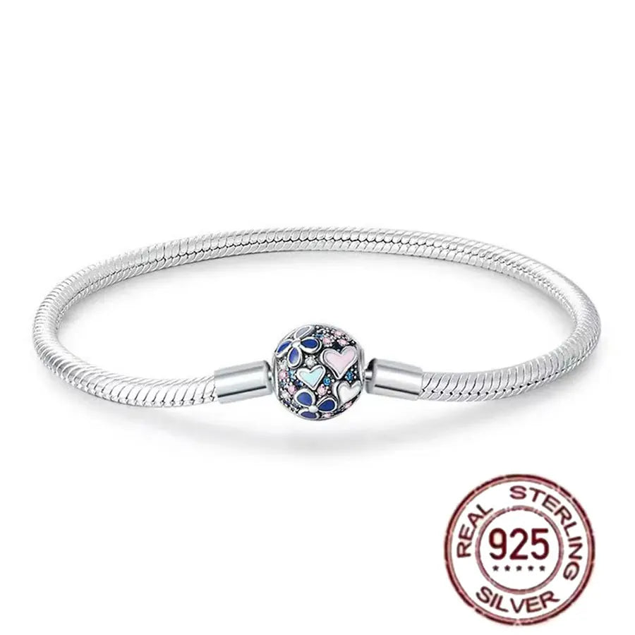 100% 925 Sterling Silver Heart Crown Snake Chain Bracelet | Women’s Fashion DIY Charm Bracelet – Original Fit