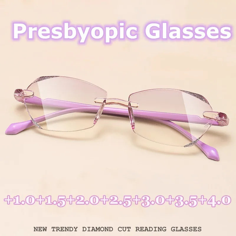 New Diamond Cut High Definition Reading Glasses – Men & Women Far-Sighted Hyperopia Eyewear | Classic Rimless Presbyopia Eyeglasses