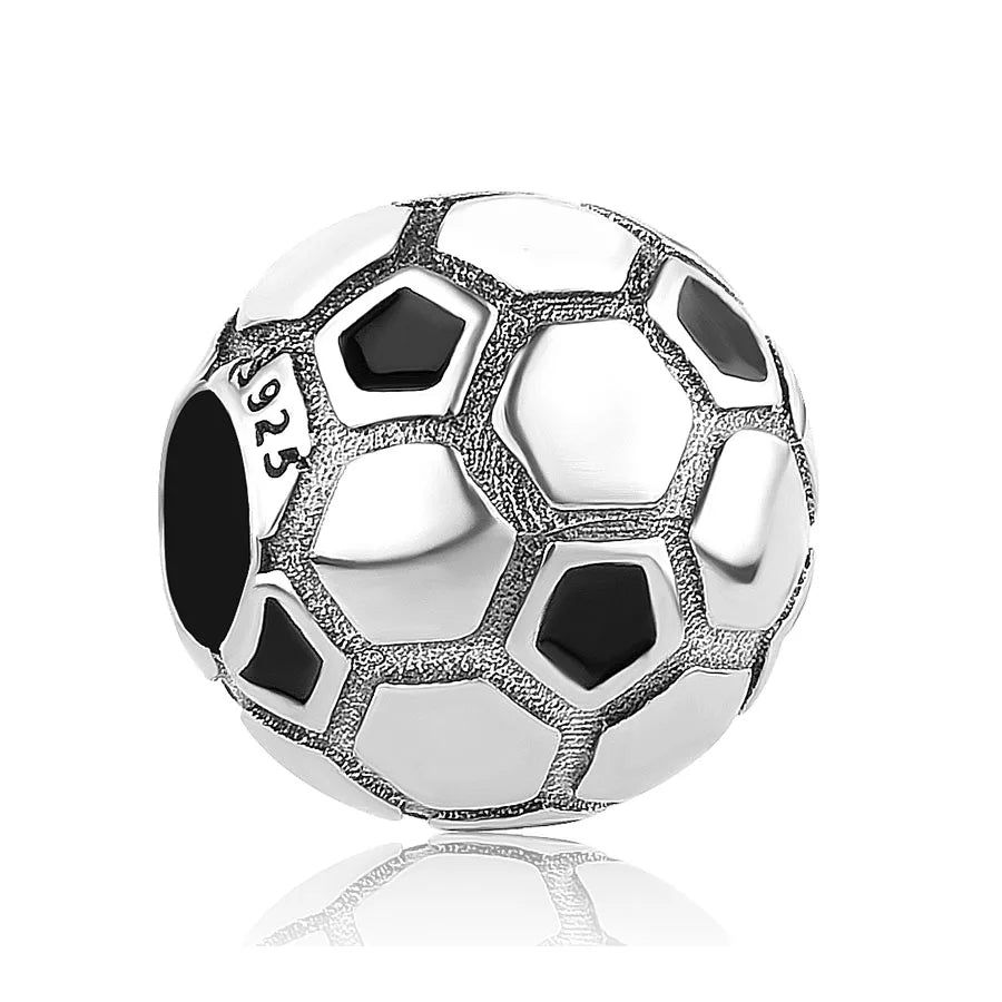 925 Sterling Silver Sports Charms – Football, Baseball, Tennis, Dumbbell Pendants Fit European Bracelets