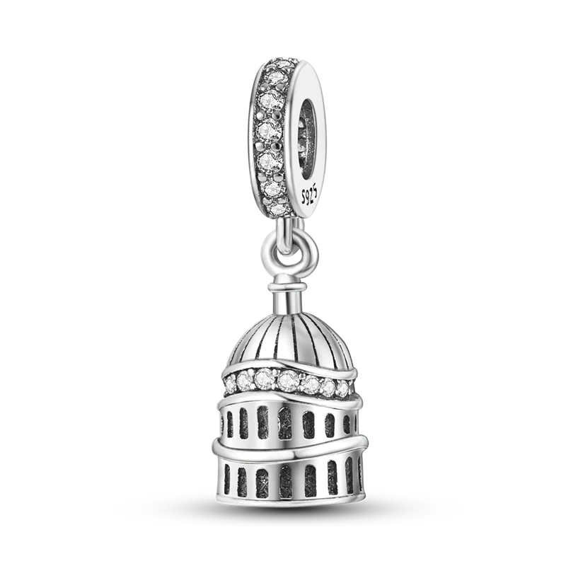 925 Sterling Silver Travel Around the World Charm Bead | Eiffel Tower & Triumphal Arch Dangle for Original Bracelet DIY Jewelry
