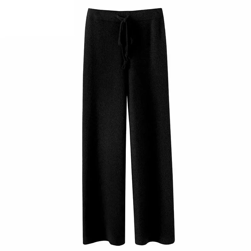 Autumn & Winter Women’s Wool High Waist Loose Wide Leg Pants – Cloud Casual Soft Straight Trousers