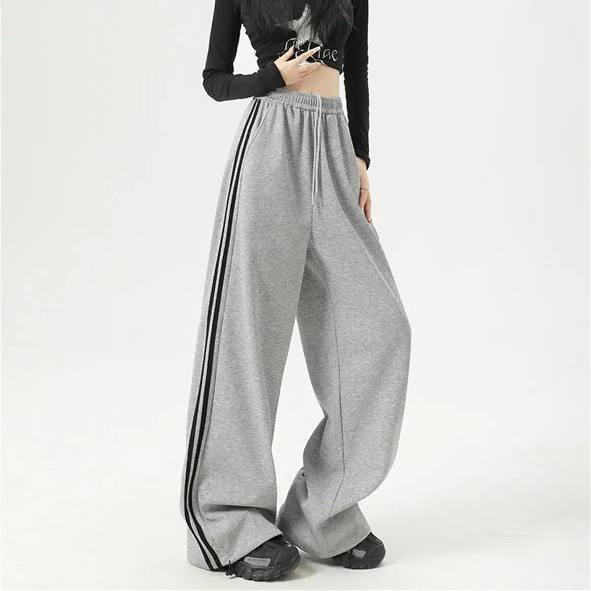 Women’s Stripe Chic Straight Pants | High Waist Color-Blocked Sweatpants | Autumn Spring Casual Streetwear