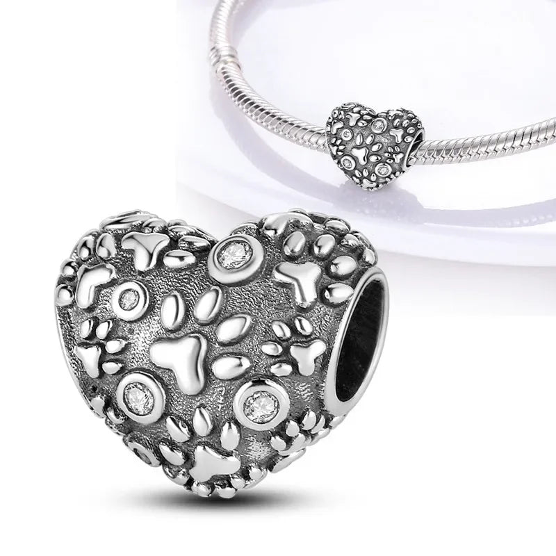 S925 Silver Heart-Shaped Cat Paw Charm | Fits Original 925 Bracelet | DIY Women’s Birthday Fine Jewelry Gift