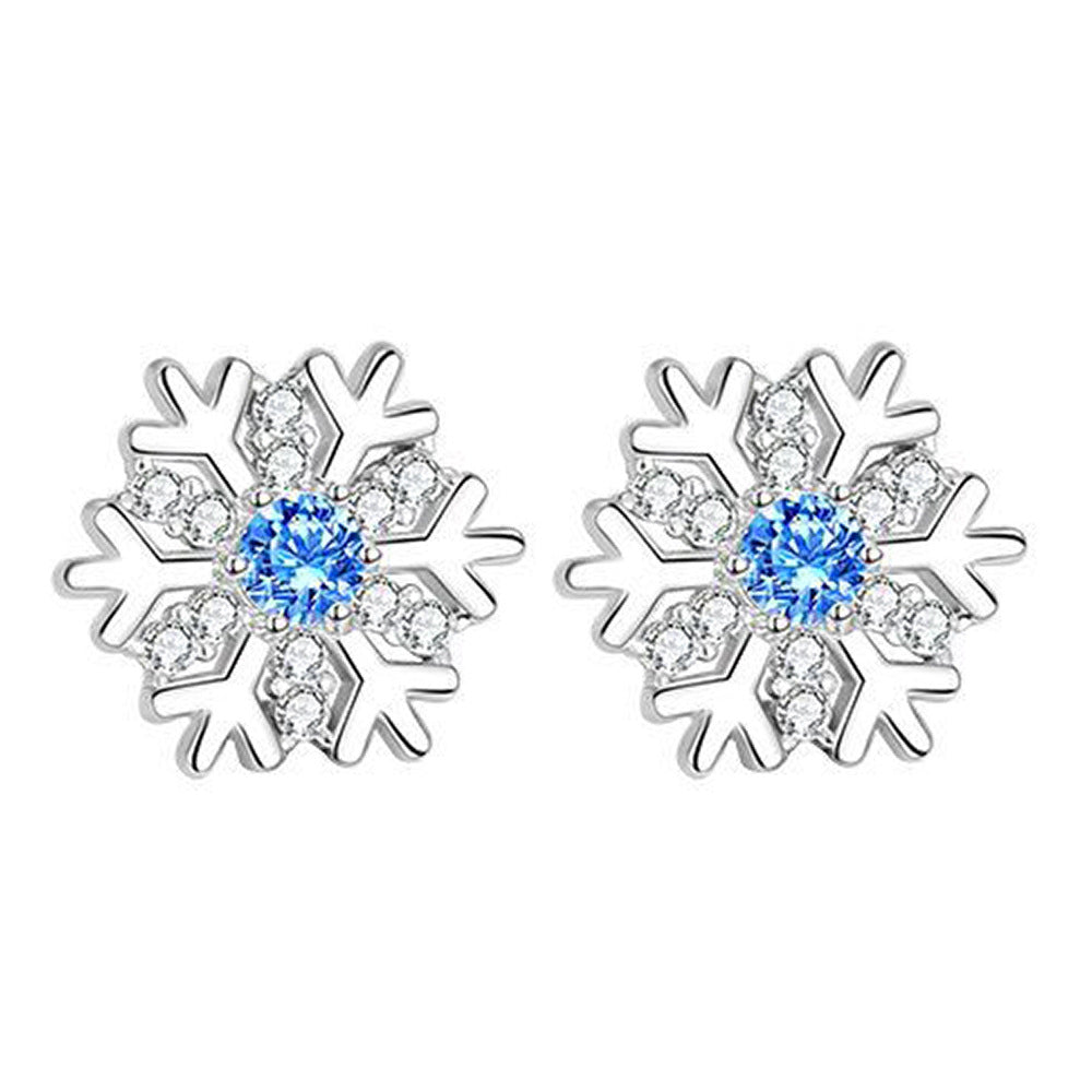 925 Sterling Silver Blue Zircon Snowflake Earrings for Women – Christmas Charm Jewelry Gift
