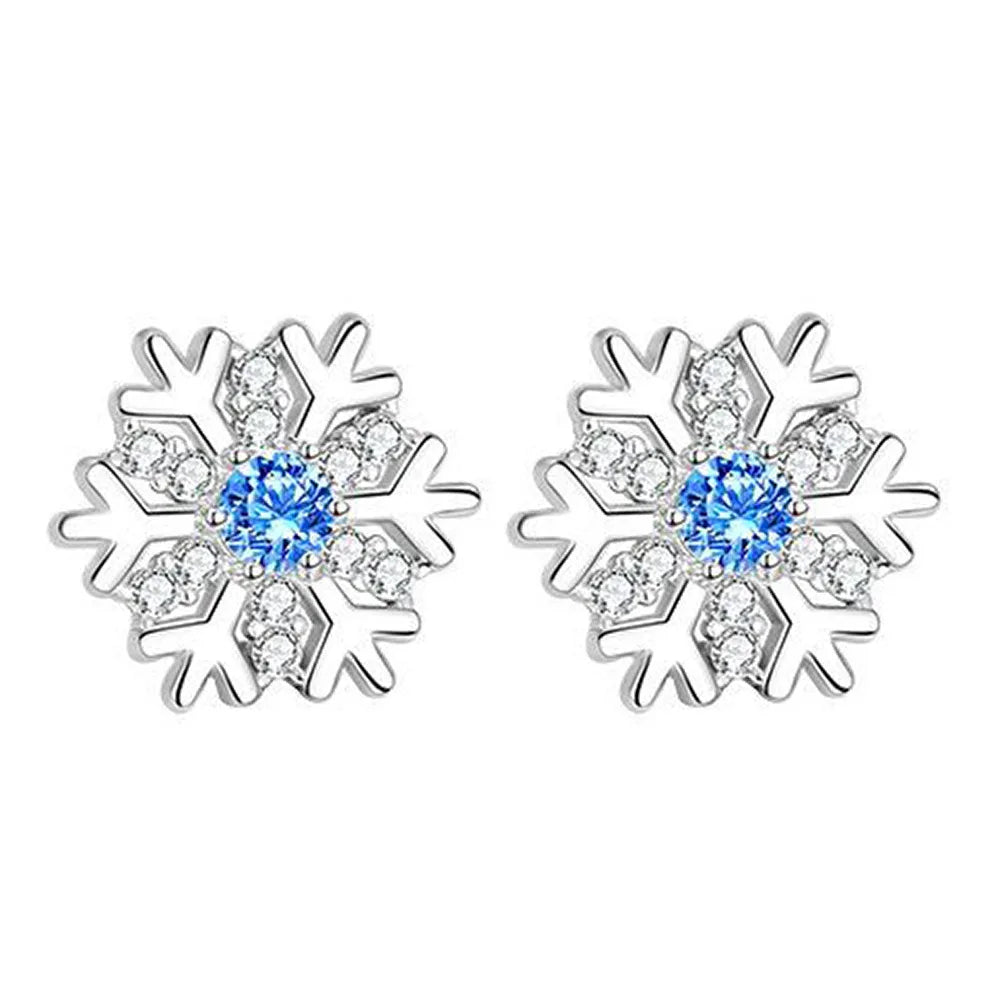 925 Sterling Silver Blue Zircon Snowflake Earrings for Women – Christmas Charm Jewelry Gift