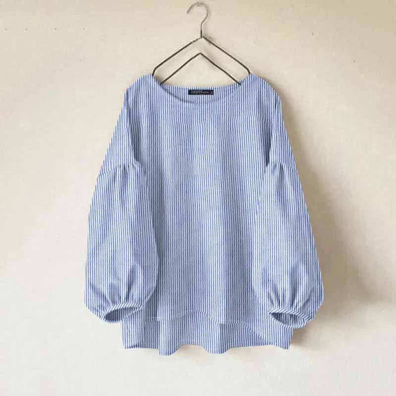 ZANZEA Fashion Striped Work OL Blouse – O-Neck Long Sleeve Loose Vintage Shirt Autumn Women Tops 👚🍂