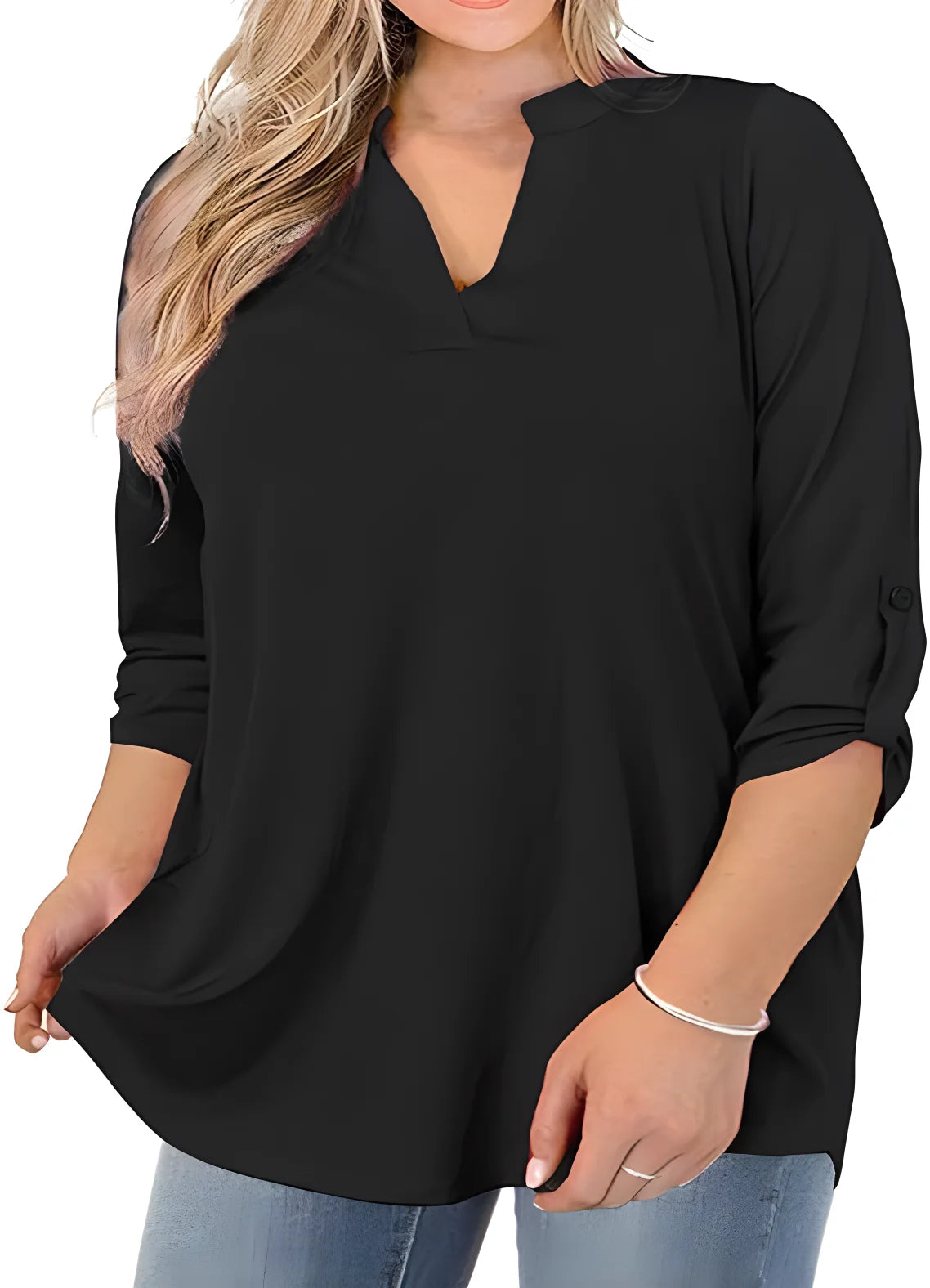 2025 Women’s Plus Size Summer Blouse – Casual V-Neck Button-Front Loose Fit Short Sleeve Top