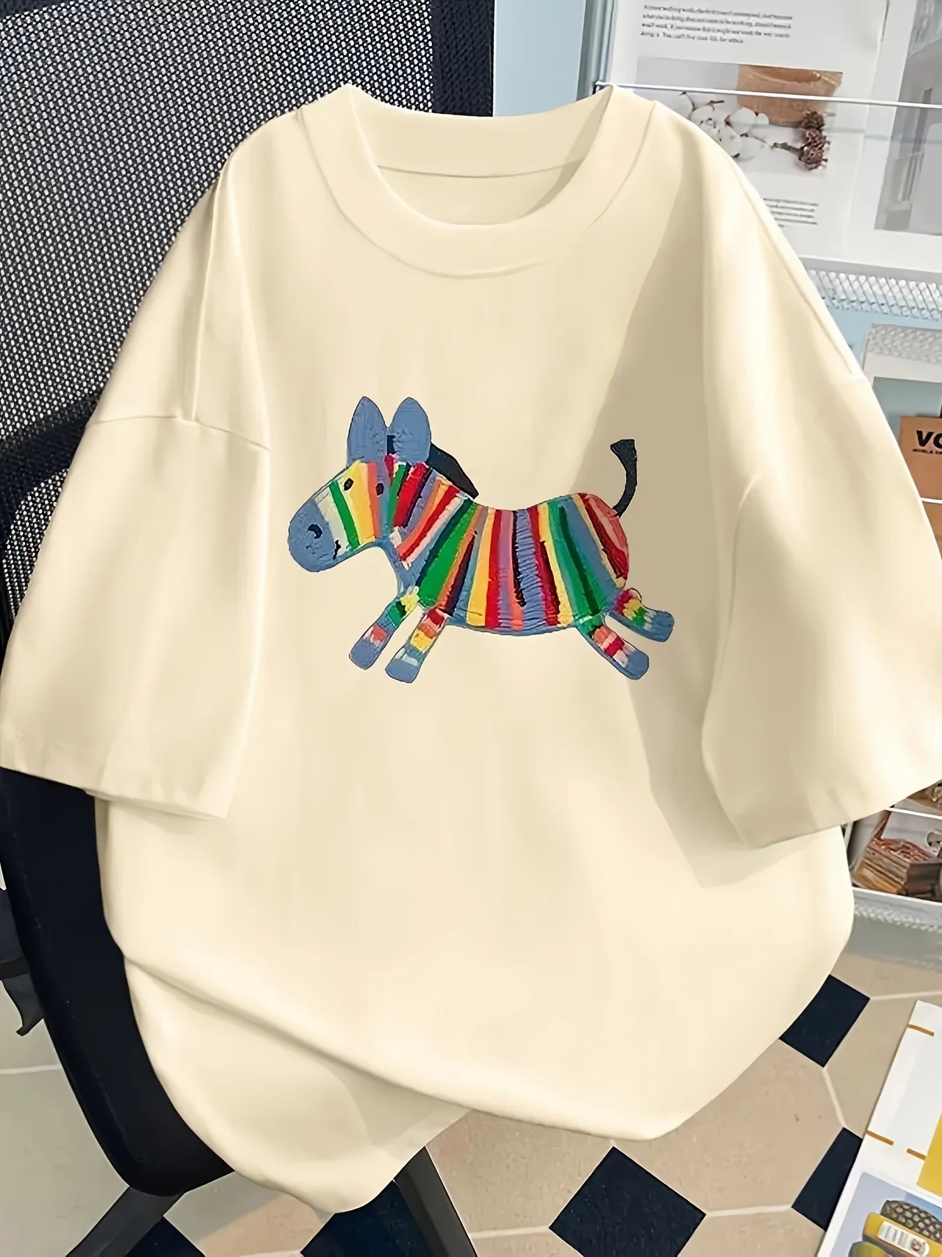 Oversized Women T-Shirt 🌸 Summer Casual Drawn Print Plus Size Top ✨