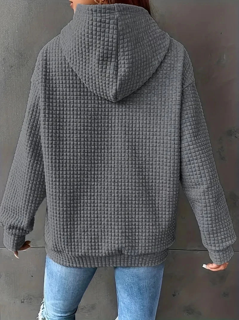 Women’s Autumn Winter Waffle Hoodie – Casual Sports Loose Sweatshirt for Women