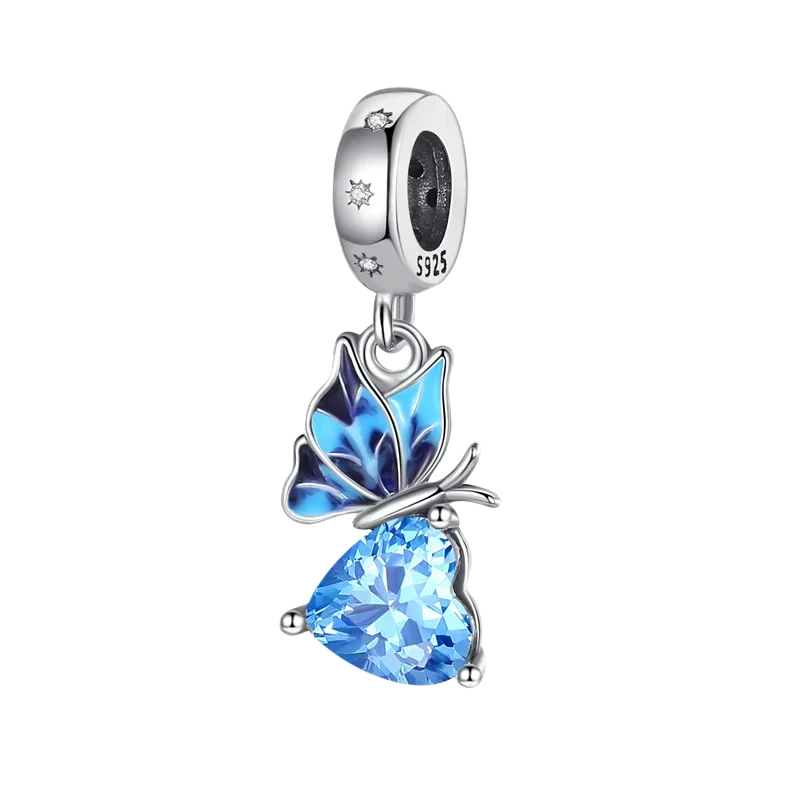 925 Sterling Silver Blue Series Charm | Dragonfly, Butterfly, Bird & Pansy Flower Pendant for 4MM Bracelet