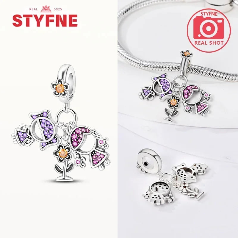 S925 Silver Forever Love Family Sister Heart Charm – Fit Original Bracelet DIY Jewelry Gift for Women & Friends