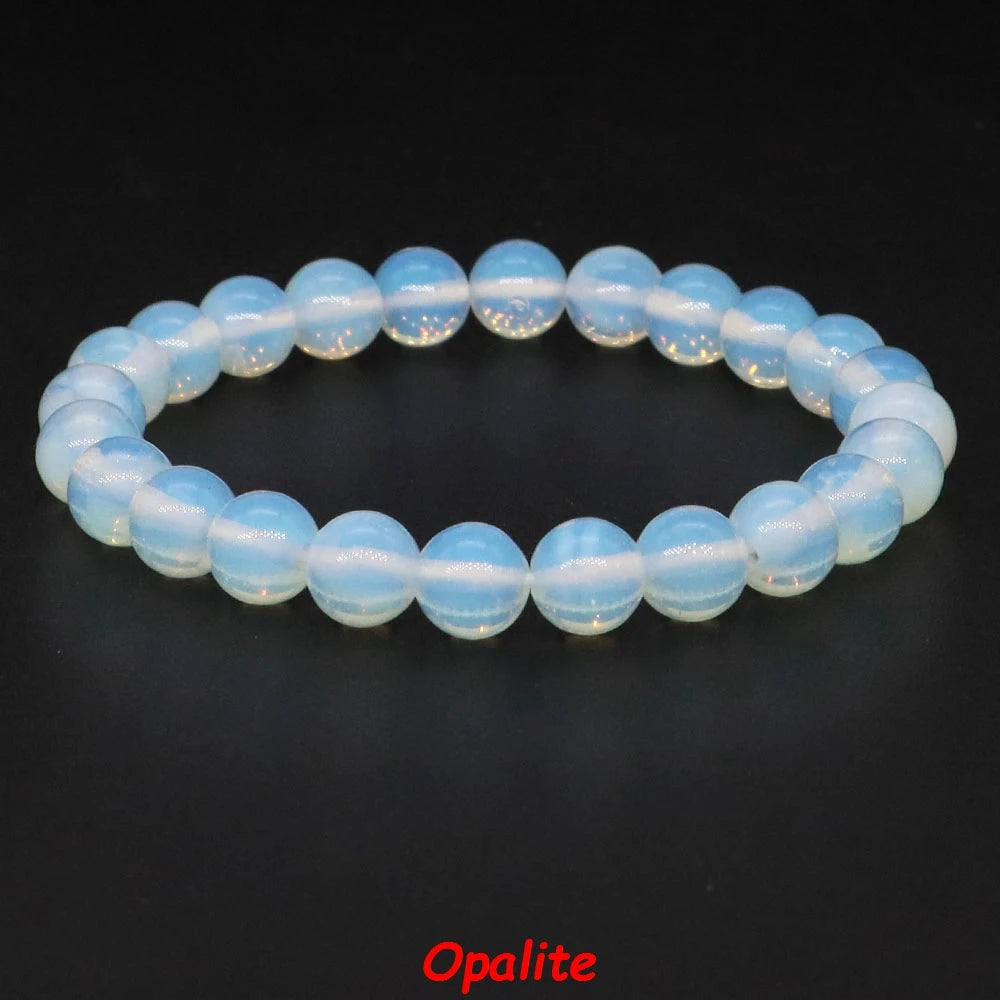 Natural Stone Healing Crystal Bracelet | Amethyst, Quartz & Agate Round Beads Elastic Stretch Bangle for Women & Men