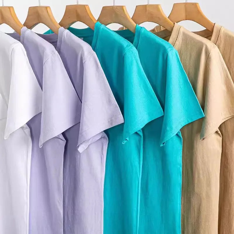 Loose Fit Pure Cotton T-Shirt | Korean Style Round Neck Basic Top | Unisex Layering Tee in Purple