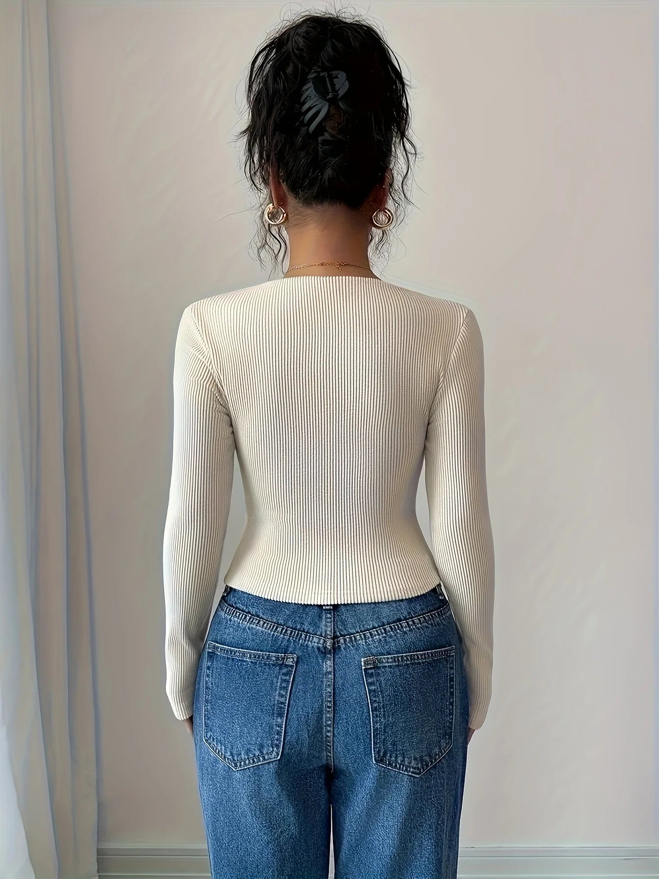 Elegant Women’s Autumn Winter Knitted T-Shirt – Solid Color Asymmetrical Neck Long Sleeve Slim Fit Top
