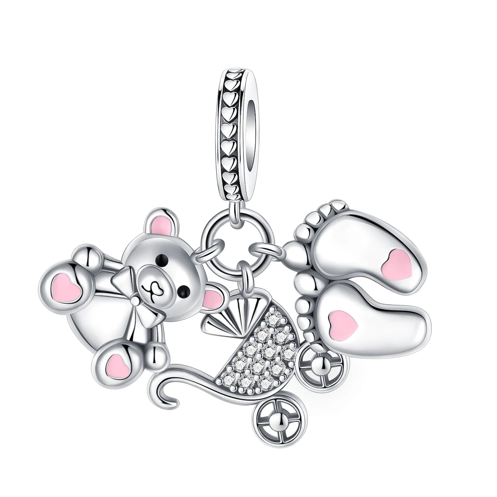 Romantic Pink Flowers 925 Sterling Silver Charms | Bag Lipstick Heart Bow Rose Bead Fit Original Bracelet DIY Jewelry Gift