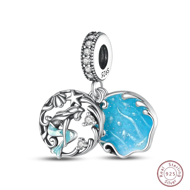 925 Sterling Silver Blue Zircon Ocean Shell Beaded Pendant | Fit Original 3mm Bracelet Women’s Fine Jewelry