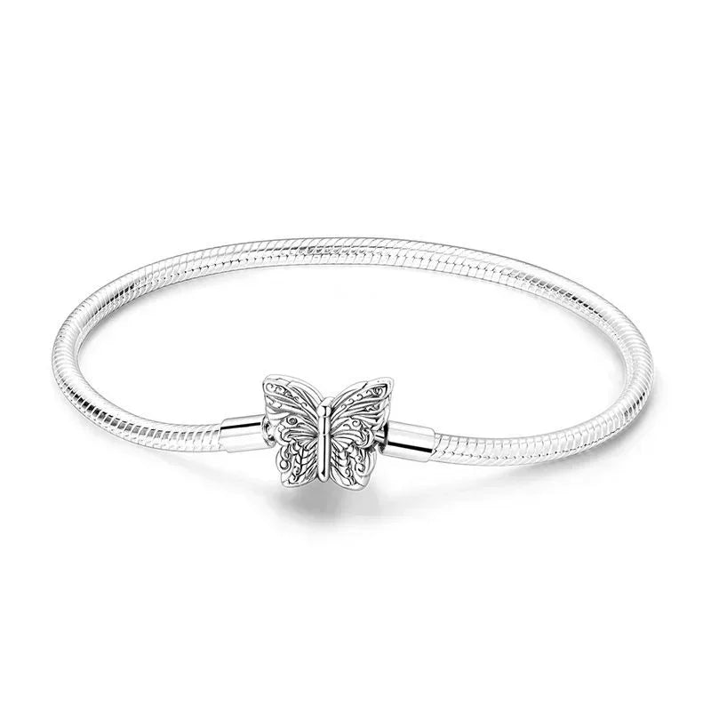 925 Sterling Silver Heart & Star Moon Bracelet | Pave Zirconia Snake Chain, Cat Claw Love Bangle for DIY Jewelry