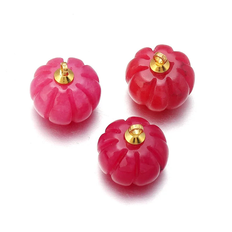 5pcs Natural Stone Pumpkin Pendants | Rose Quartz & Green Aventurine Charms for DIY Jewelry Making