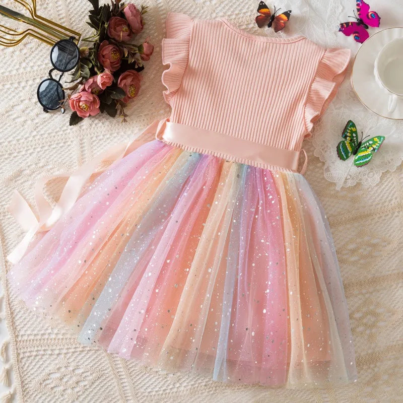 Hello Kitty Flying Sleeves Bow Sequin Princess Dress for Girls | Birthday Party Tutu Dress | Fluffy Baby Girl Dress 1–5 Years