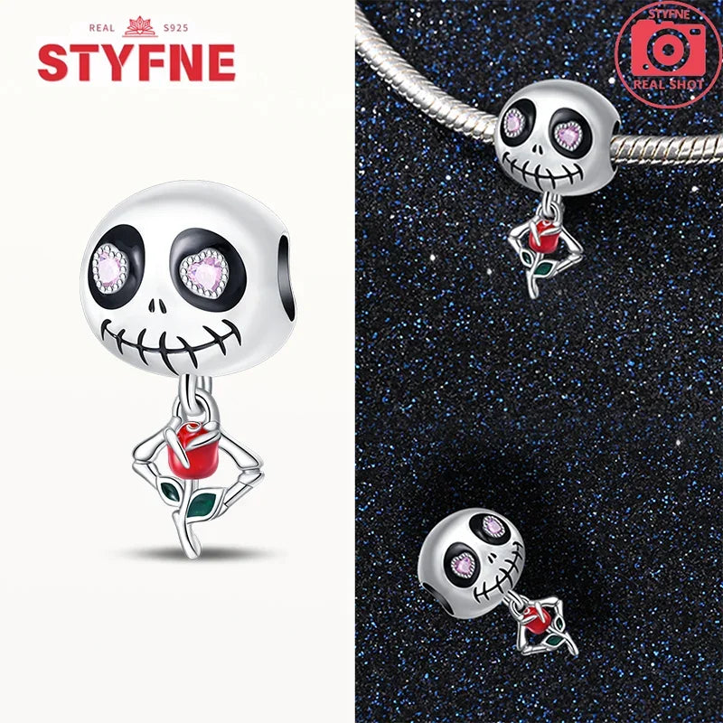 925 Sterling Silver Halloween Skull & Ghost Charms – Colored Beads Fit Original Pandora Bracelet DIY Jewelry Gift for Women